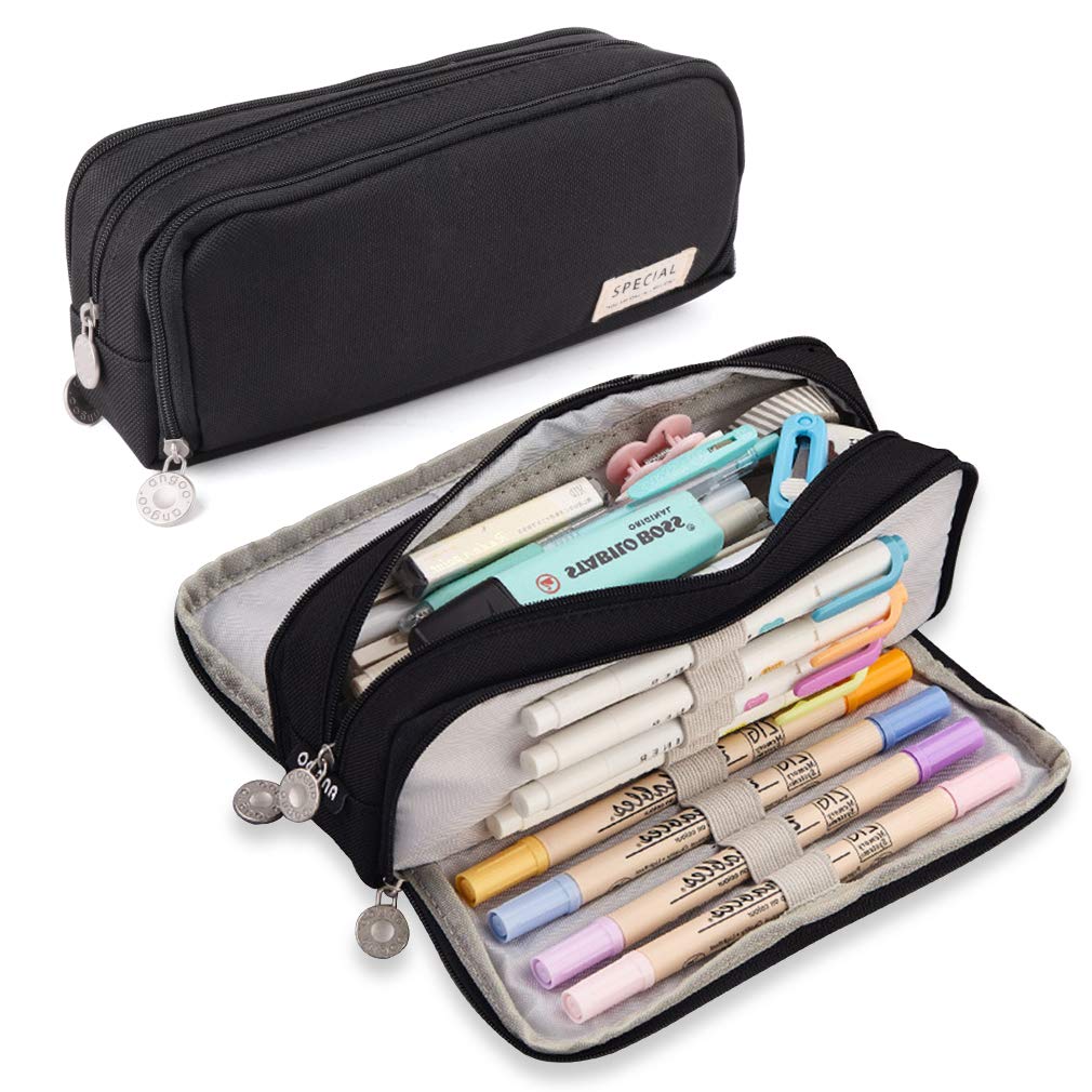 Climberty Large Capacity Pencil Case, 3 Compartment Pouch Pen Bag with 8 Elastic Pen Sleeves, 3 Zipper Portable Storage Pencil Pouch for School Teen Girl Boy Men Women (Black) Climberty Large Capacity Pencil Case, 3 Compartment Pouch Pen Bag with 8 Elastic Pen Sleeves, 3 Zipper Portable Storage Pencil Pouch for School Teen Girl Boy Men Women (Black)